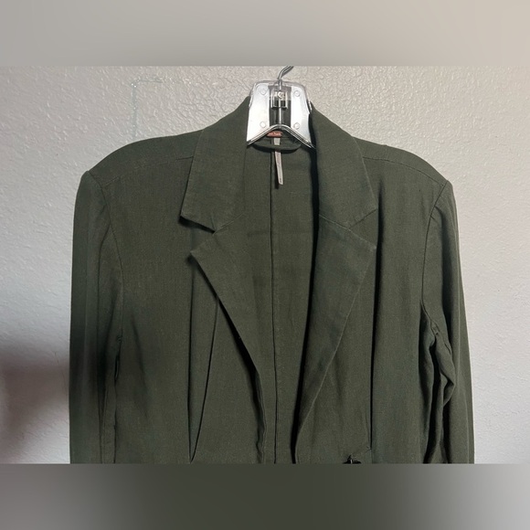 Free people cinched waist button detail olive army green linen blazer size xs - Picture 9 of 16